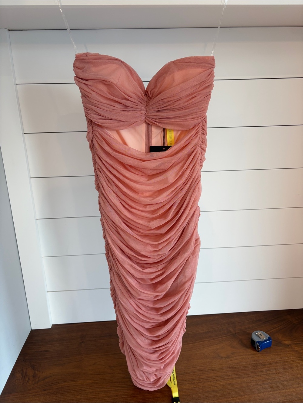 Alieva Strapless Ruched Rose Pink Midi Dress